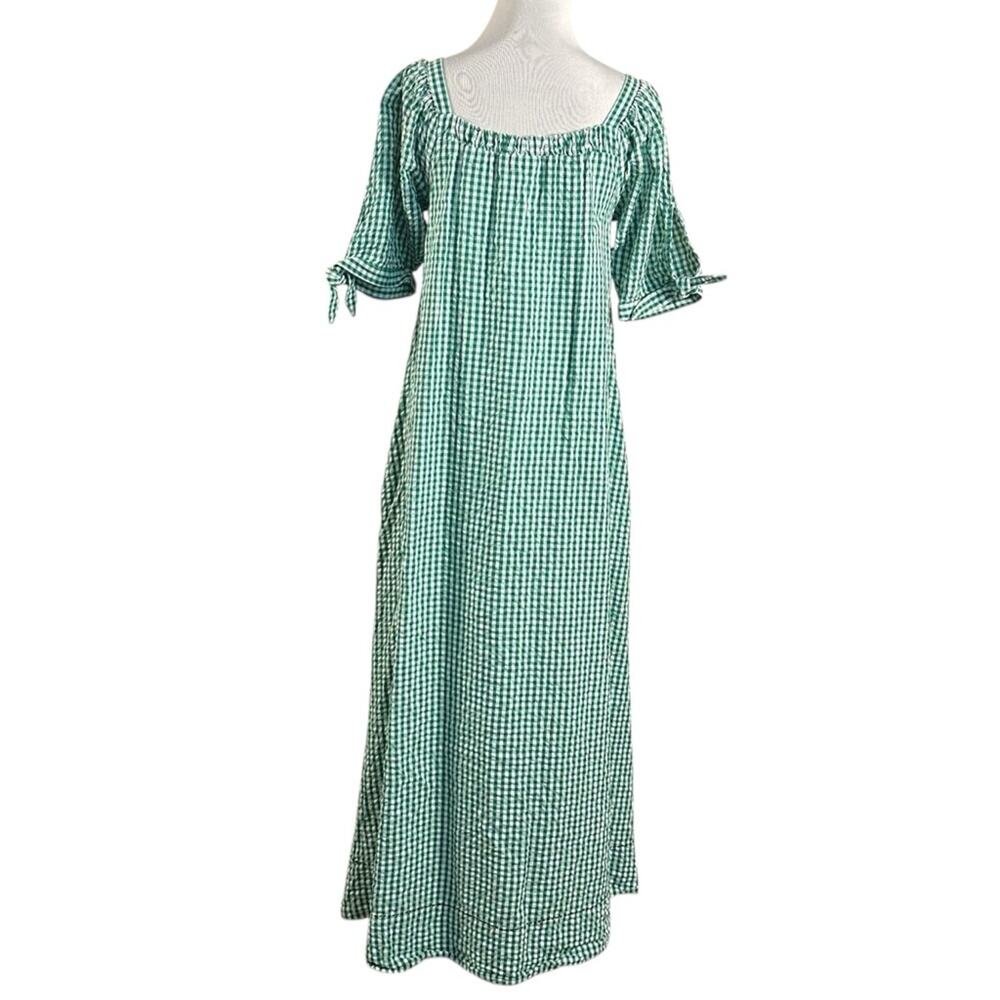 Free People Bohemian Embroidered Gingham Seersucker Cass Maxi Dress Green Small - Picture 8 of 16